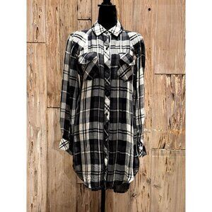 Rails Womens Black & White Plaid Flannel Button-Down Shirt Dress S
